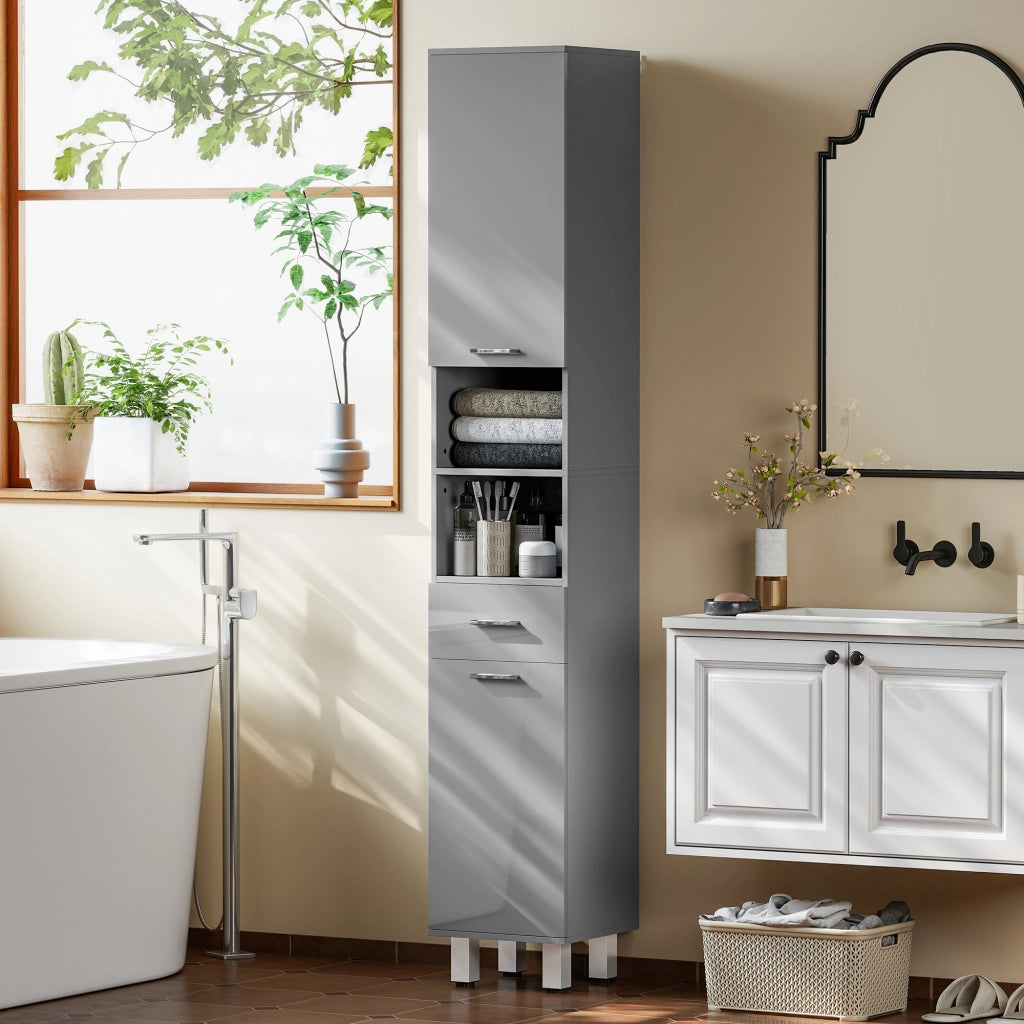 Mobile Bagno con Ripiani e Cassetto Regolabile ¨C Zephmum ¨C Grigio 40x30x60 cm