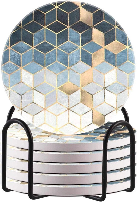 Onderzetters rotondi con supporto - assorbenti - set da 6 - ceramici - antiscivolo