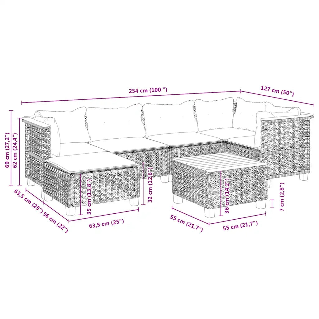 Set Divani da Giardino 7 pz con Cuscini Beige in Polyrattan 3261922