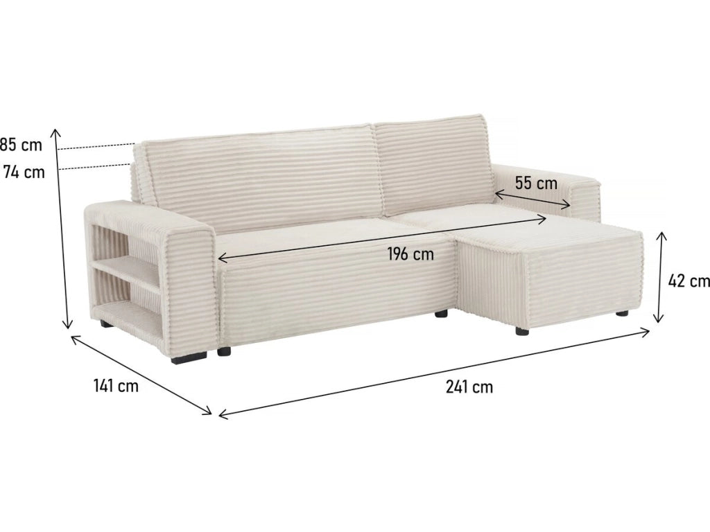 Divano angolare in velluto a coste "Opera" - 3 posti - Beige
