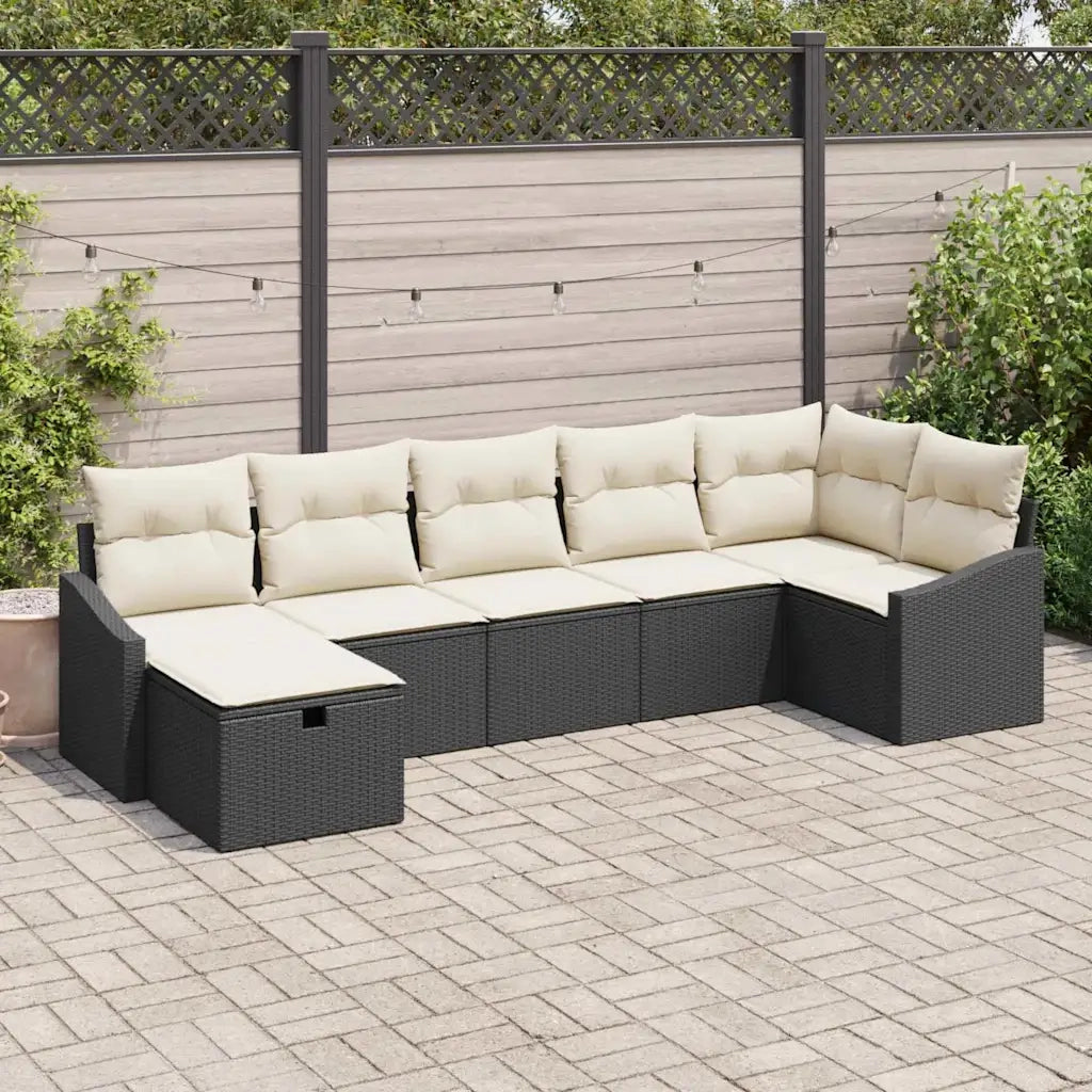 Set di divani con cuscino 7 pcs Nero polyrattan