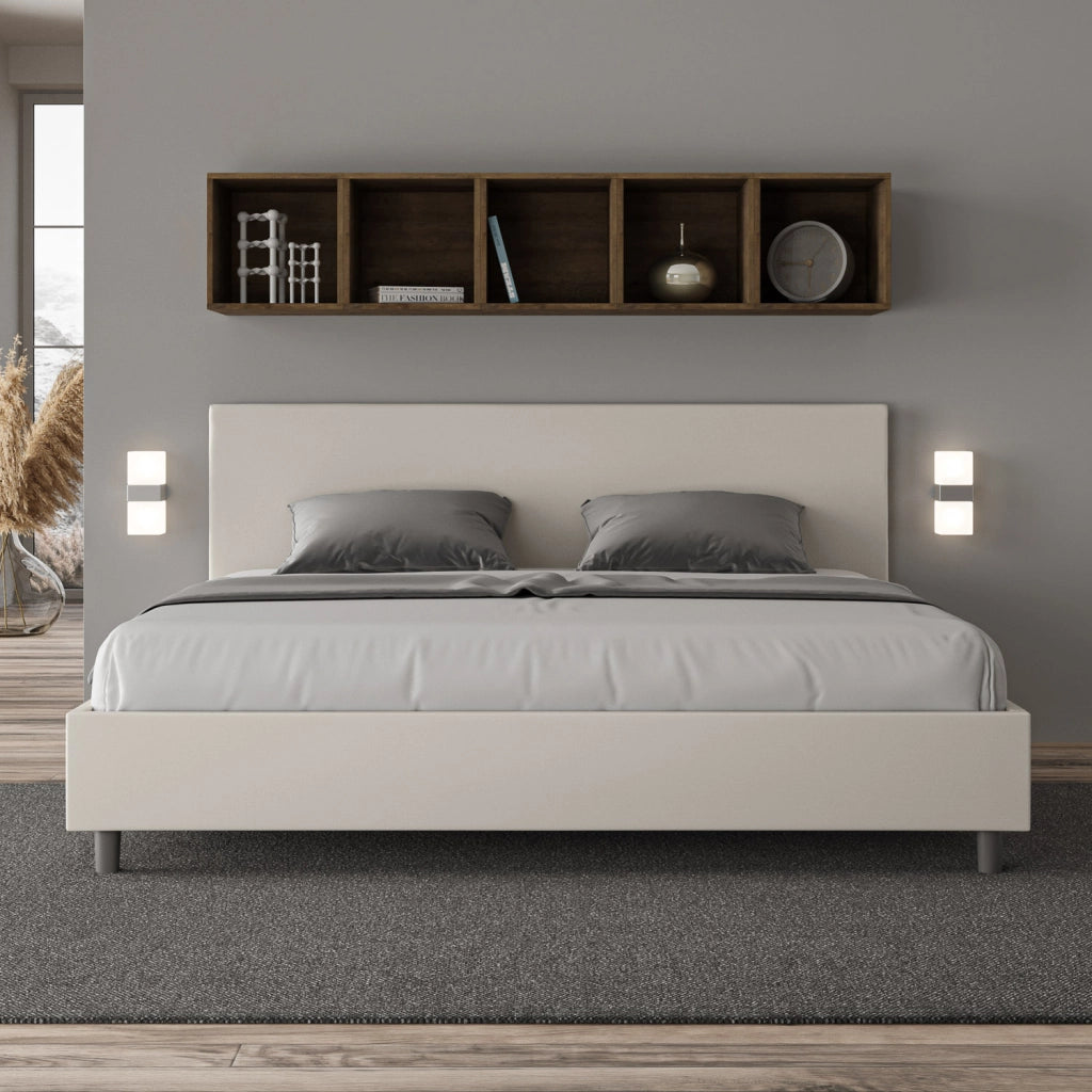 BS COM Letto con rete imbottito 180x200 similpelle bianco