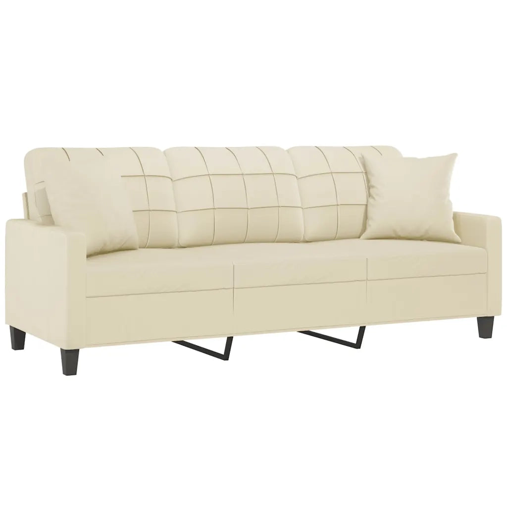 Divano a 3 Posti con Cuscini-Sofa 3 Posti con Cuscini Crema 180 cm in Similpelle