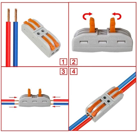 Connettore a 2 ingressi e 2 usciti - 2-in-2-out - a stella - compatto e bidirezionale - colore arancione e grigio - connessione rapida - adatto a diverse applicazioni