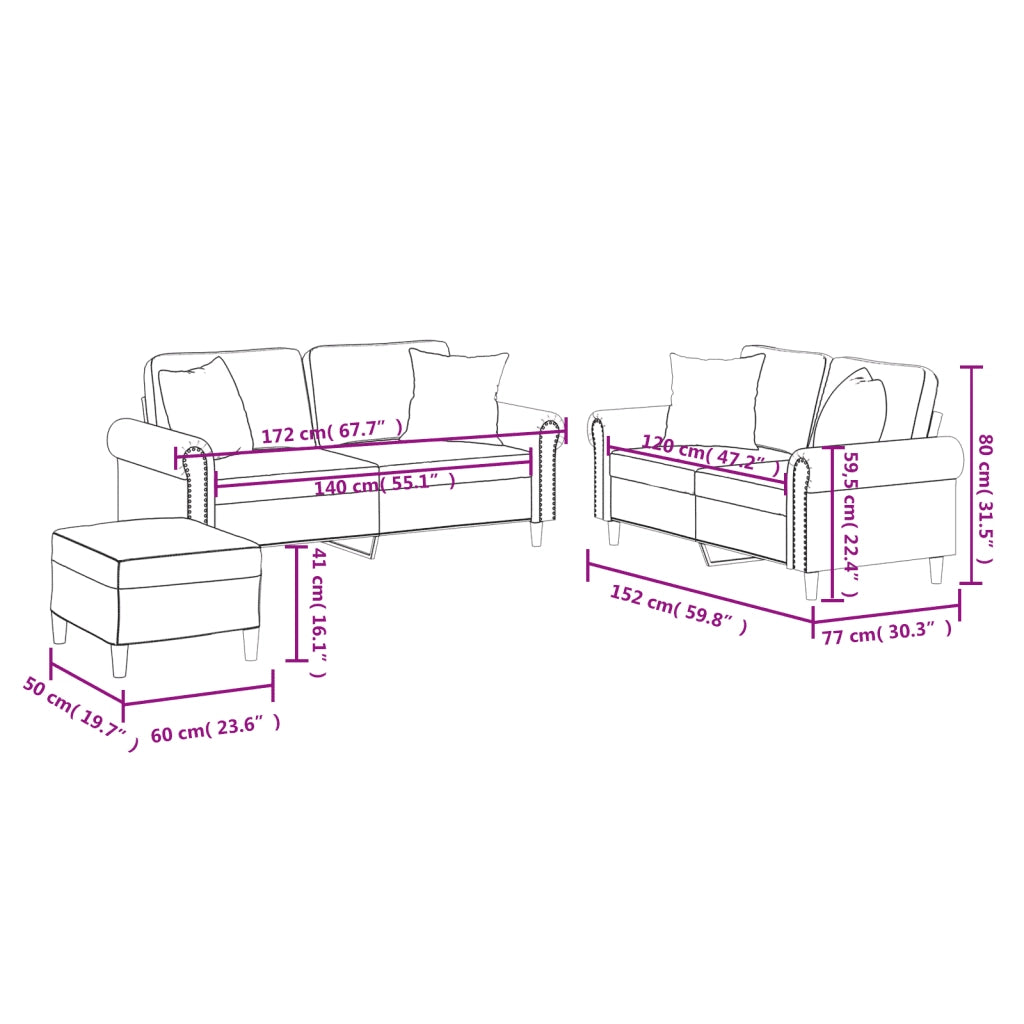 Set di Divani 3 pz con Cuscini Grigio in Similpelle 3202167