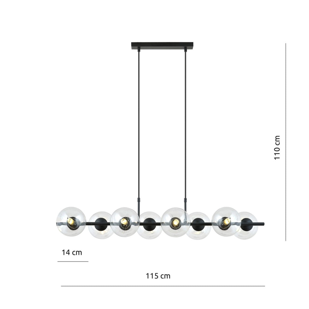 Lampadario sospeso RORY 8 luci vetro trasparente Emibig