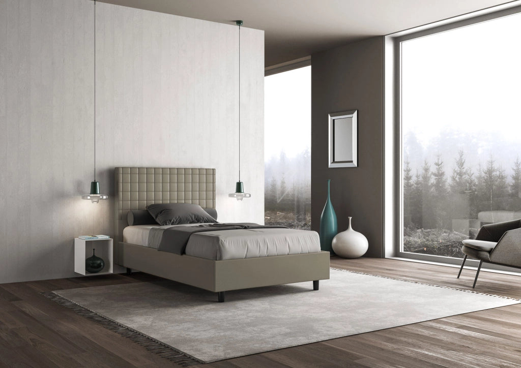 BS COM Letto una piazza e mezza con rete imbottito 120x200 similpelle cappuccino