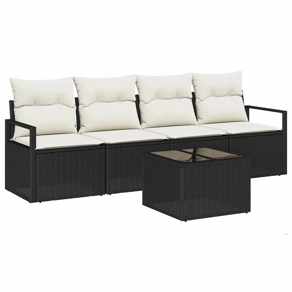 Set di divani 5 pcs Nero e Crema polyrattan