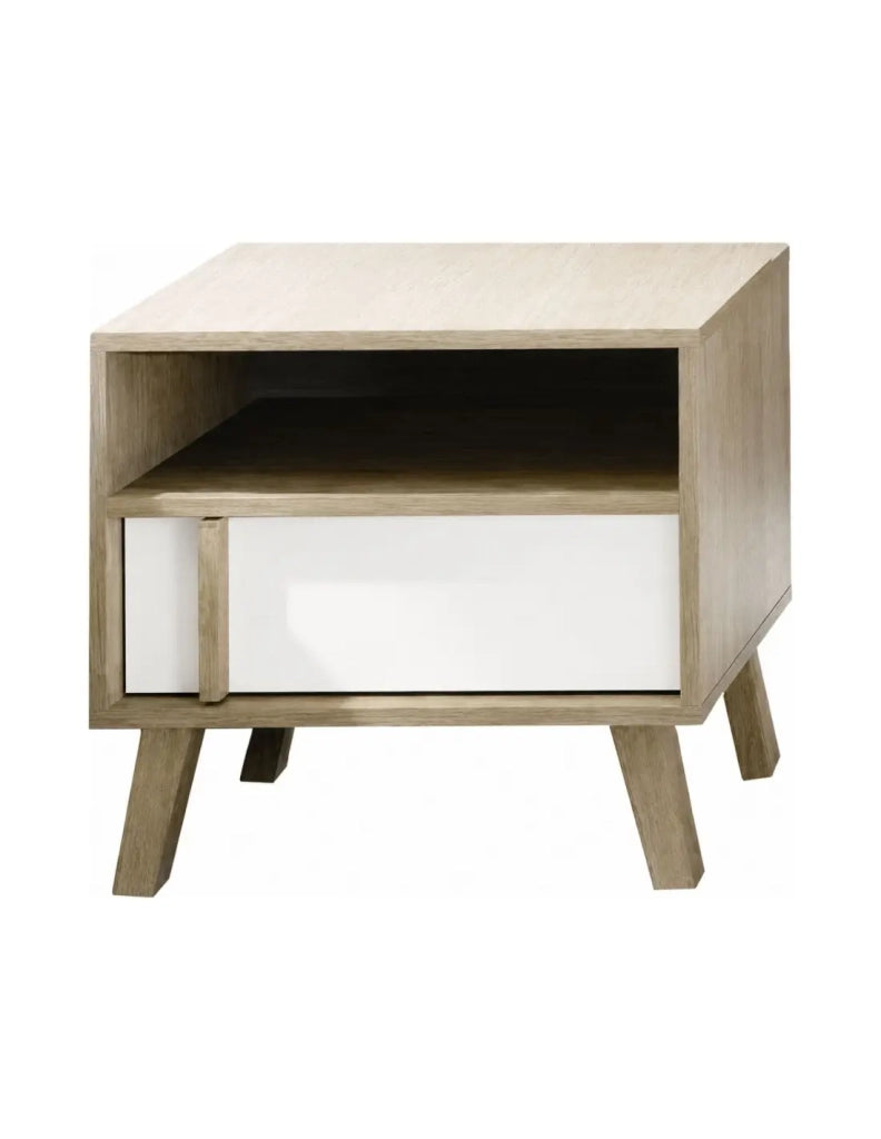 Comodino un cassetto MALMO colori rovere chiaro e bianco