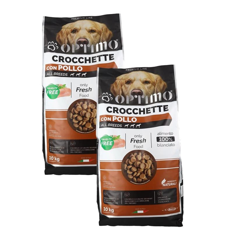 KIT SET 2 PZ OPTIMO CROCCHETTE PER CANE CON POLLO IN FORMATO DA 10 KG