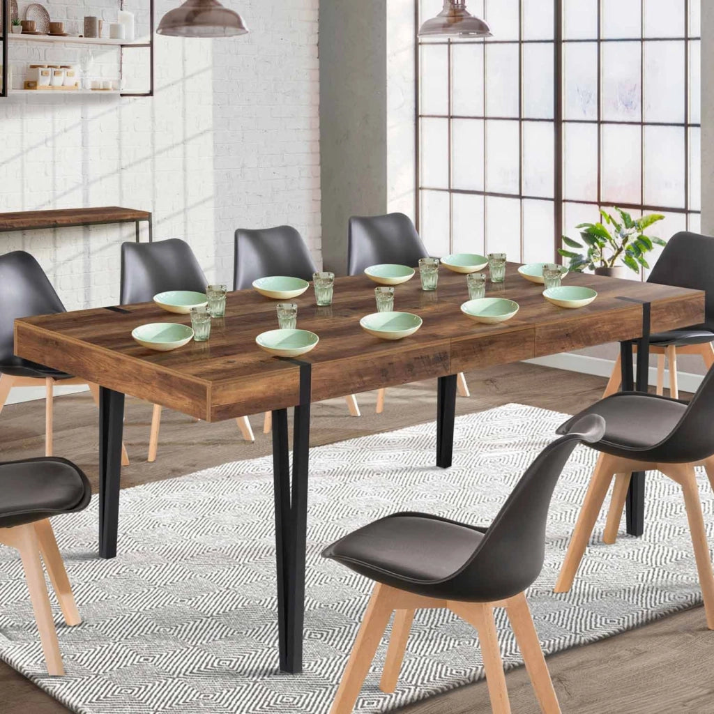 IDMarket - Tavolo da pranzo rettangolare allungabile AUSTRIA 6-10 persone legno nero gamba a spillo 160-200 cm