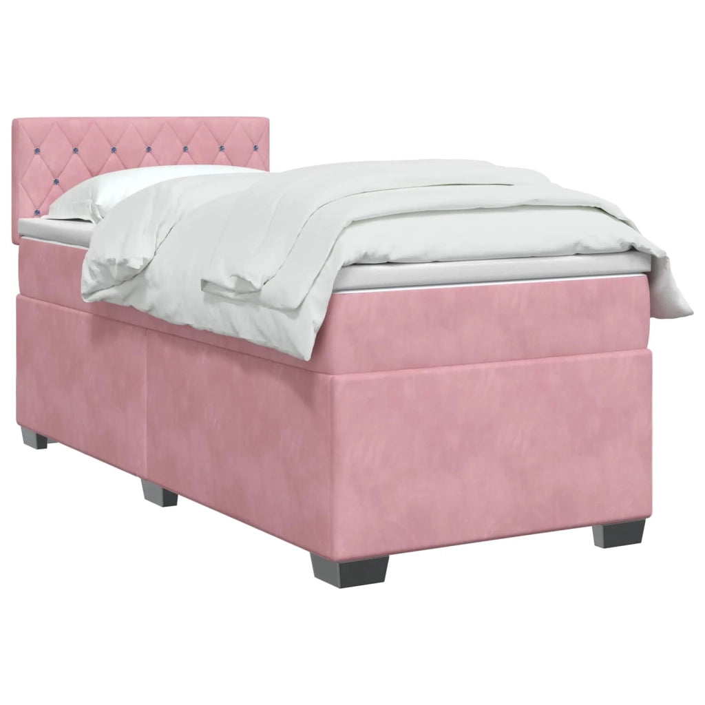 Letto con Box Spring, Materasso e LED Rosa 100 x 200 cm Velluto 3452119