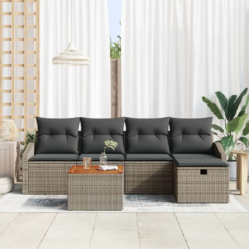 Set Divano da Giardino con cuscino 6 pcs Grigio polyrattan