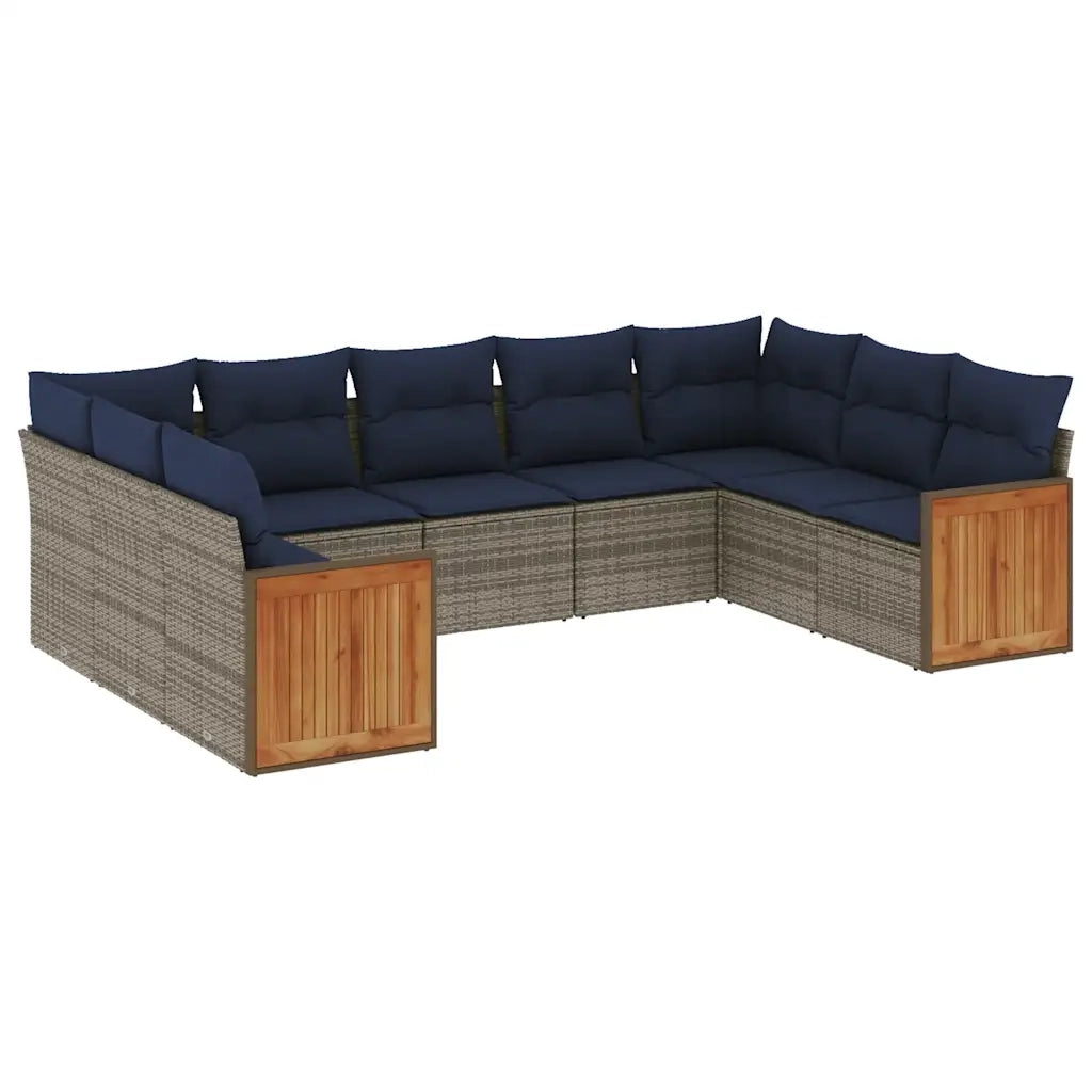 Set Divani da Giardino 9 pz con Cuscini Grigio in Polyrattan 3227958
