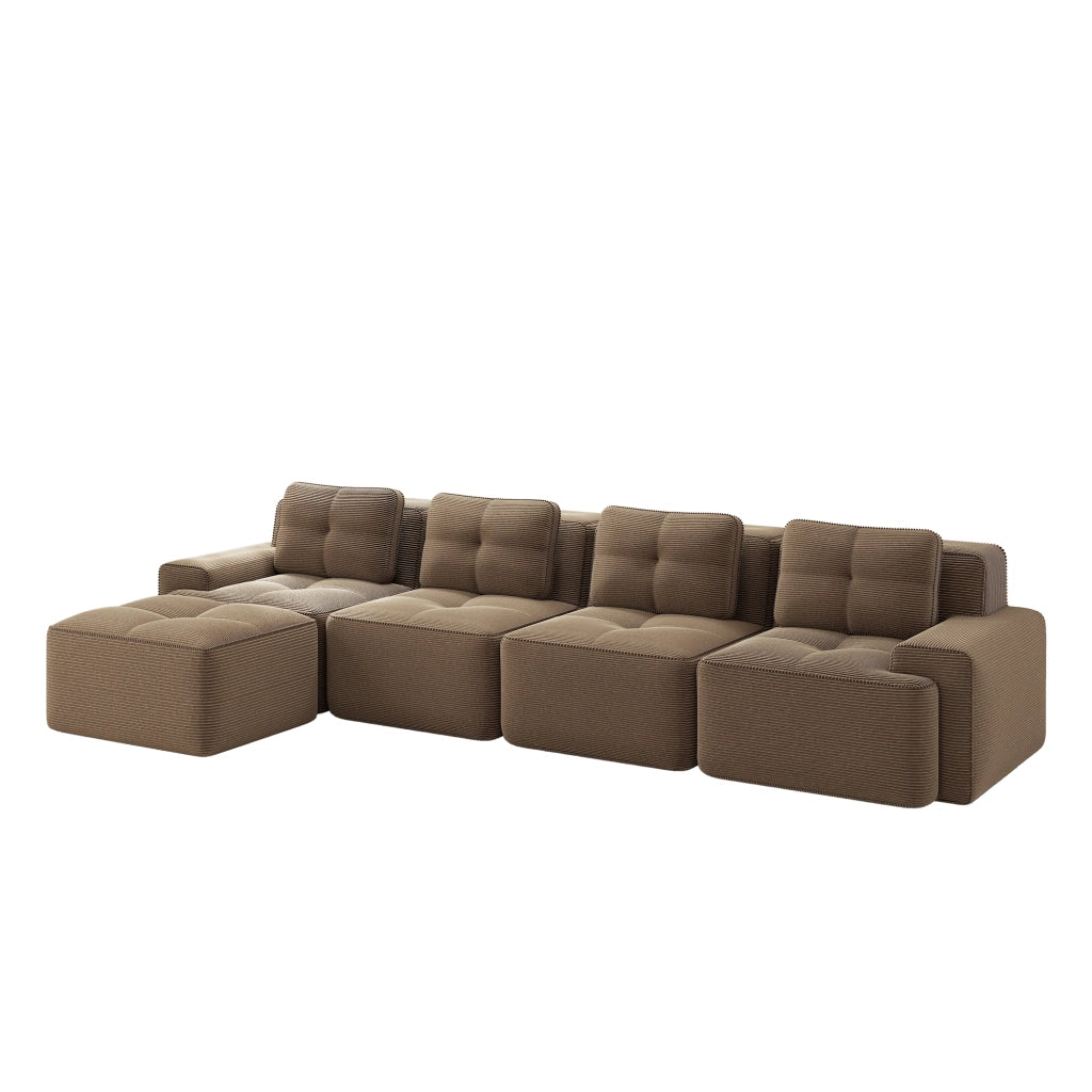 Divano Modulare Chaise Longue 4 Posti ¨C MINIMAL ¨C Velluto a Coste, Marrone