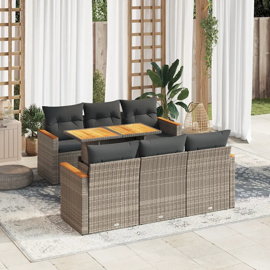 Set Divani da Giardino 7pz con Cuscini Grigio Polyrattan Acacia 3327448