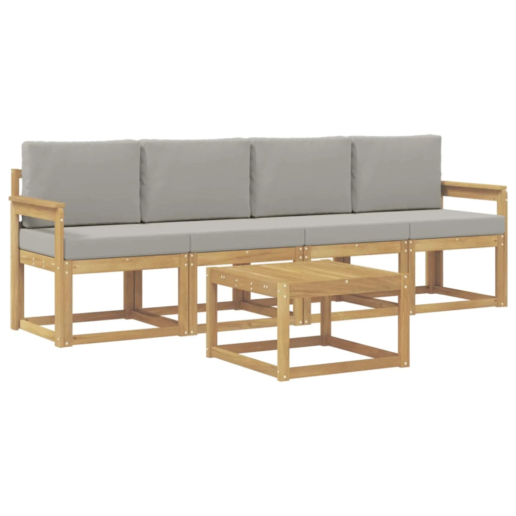 Set di divani da esterno 5 pz Bianco e Grigio Chiaro Poliestere 3387200
