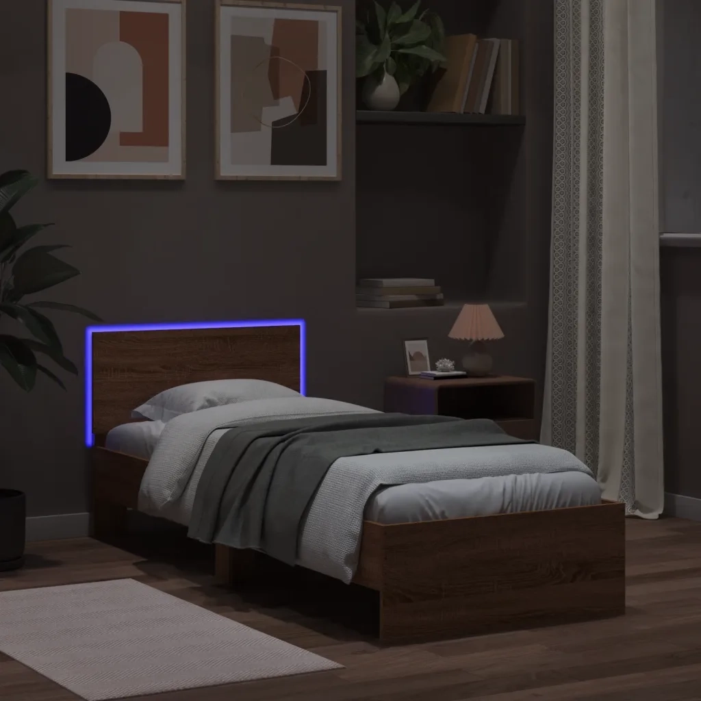 Giroletto con Testiera e LED Rovere Marrone 75x190 cm 838847