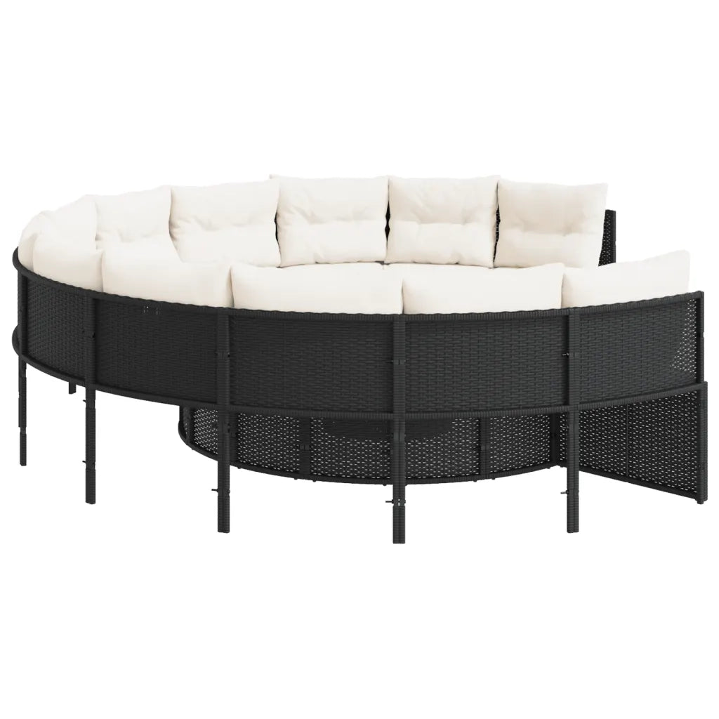 Divano Giardino con Tavolo e Cuscini Circolare Nero Polyrattan 3318544