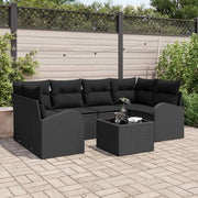Set Divano da Giardino 7 pcs Nero Polyrattan, Acciaio e Vetro