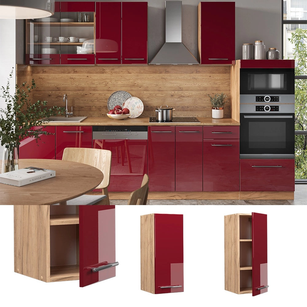 Pensile da cucina Fame-Line Bordeaux lucido/Rovere dorato 30 cm Vicco