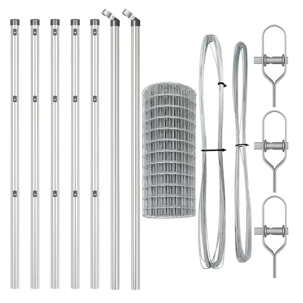 Recinzione da Giardino | Recinzione con Posto Argento 0,8 x 25 m Acciaio e PVC
