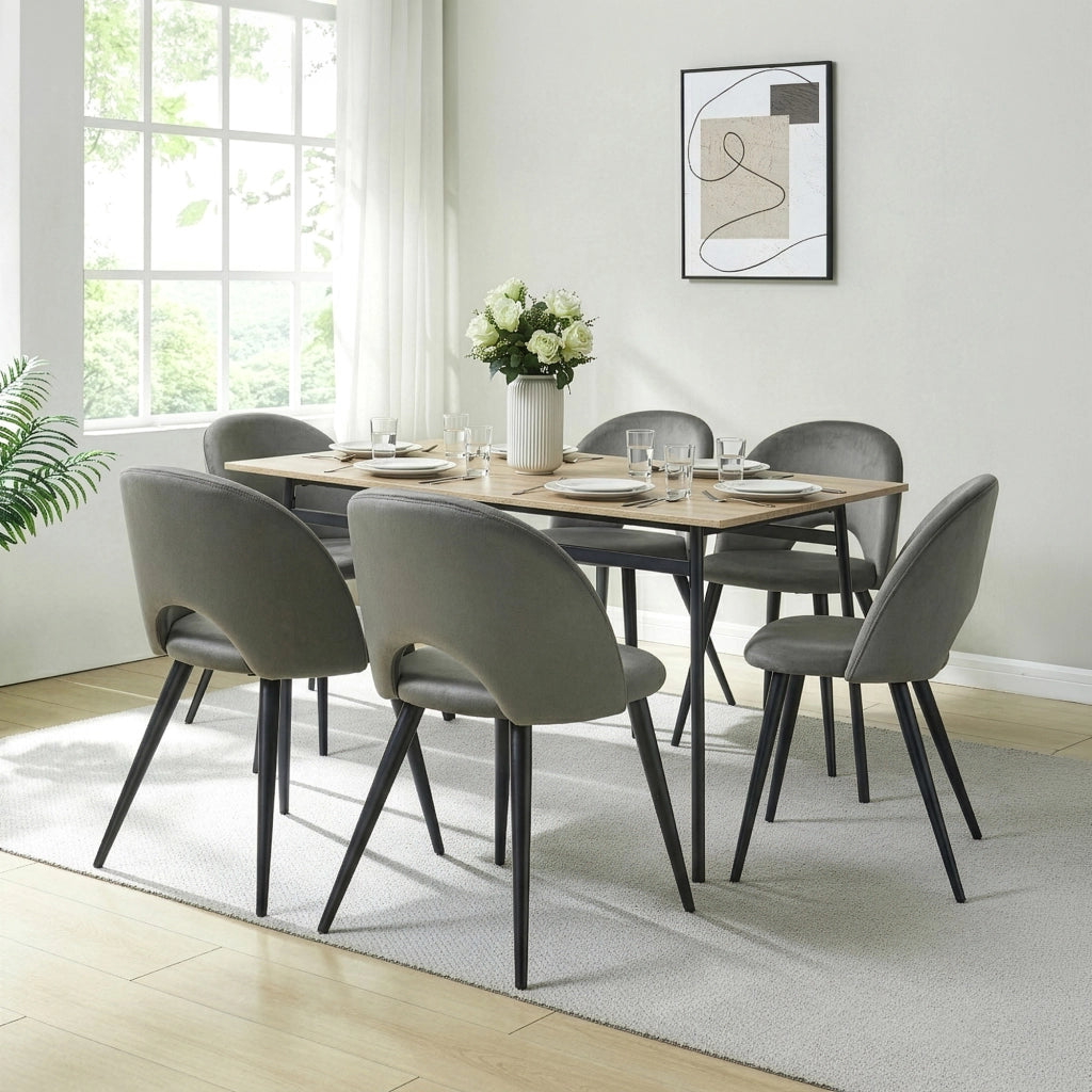 Set Karijoki di 6 Sedie Imbottite da Sala Pranzo Effetto Velluto - Grigio / Nero [en.casa]