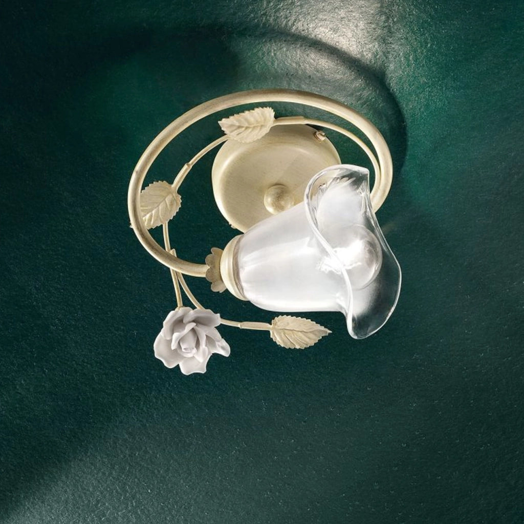 Plafoniera Classica Siena Metallo E Ceramica Bianco Sfumato Oro 1 Luce E14
