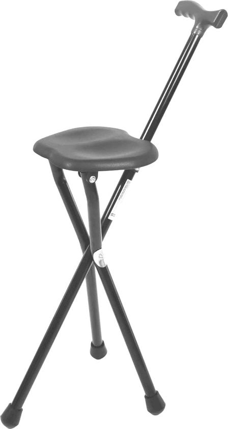 Wandalo con Sedia per Anziani - Asta da Camminare con Sedia - Nero - Altezza 87 cm Non Adattabile
