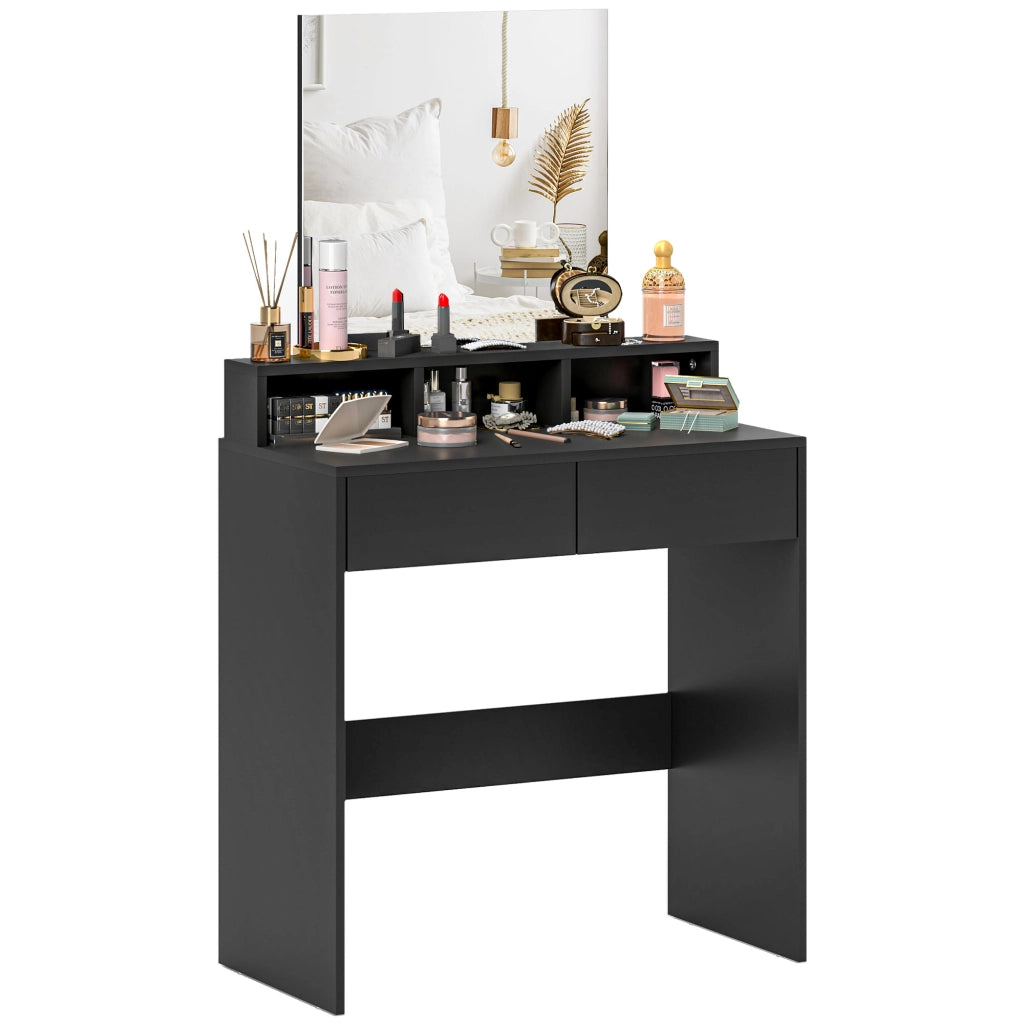 Tocador con specchio 2 cassetti 3 scompartimenti ¨C Minimal ¨C Nero 75x38x135 cm