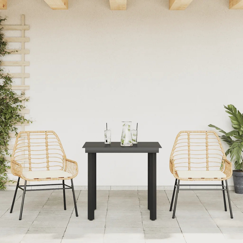 Set da Pranzo da Giardino 3pz con Cuscini Polyrattan Vetro 3334555