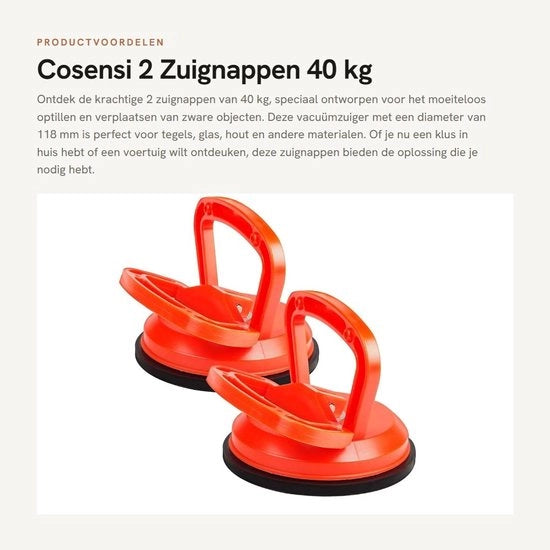 2 Zuignappen per 40 kg Vacuümzuiger per trasporto di oggetti pesanti - Oranje - Ideale per tegoli e vetro - Strumento ideale per la casa e il giardino