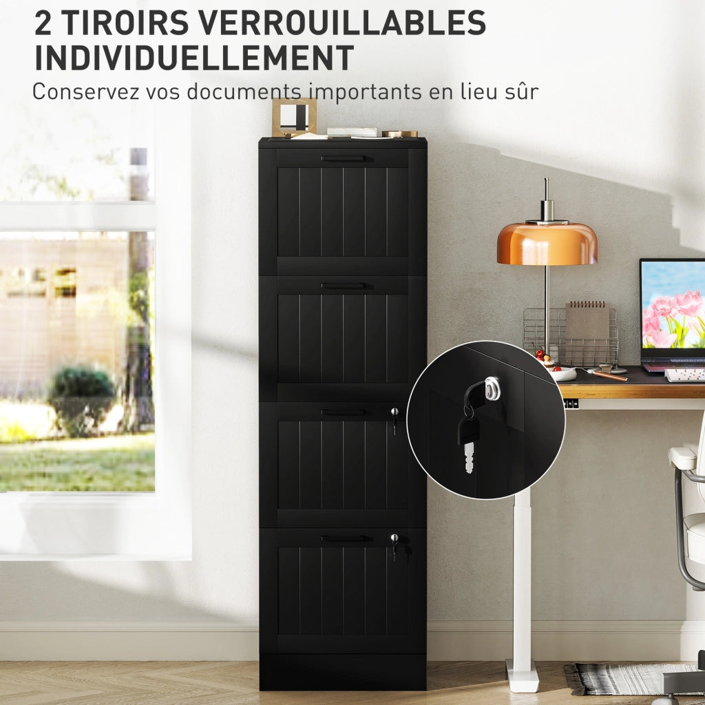 Cassettiera ufficio 4 cassetti con serratura ¨C Xylo ¨C legno nero 40x40x131 cm