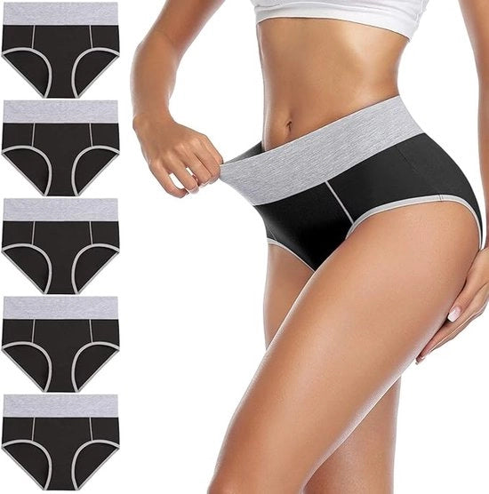 5 pacchi di slip comodi per donne, alta vita, slip in cotone robusto per il sollevamento delle anche e l'abbassamento della vita, Nero - 3XL