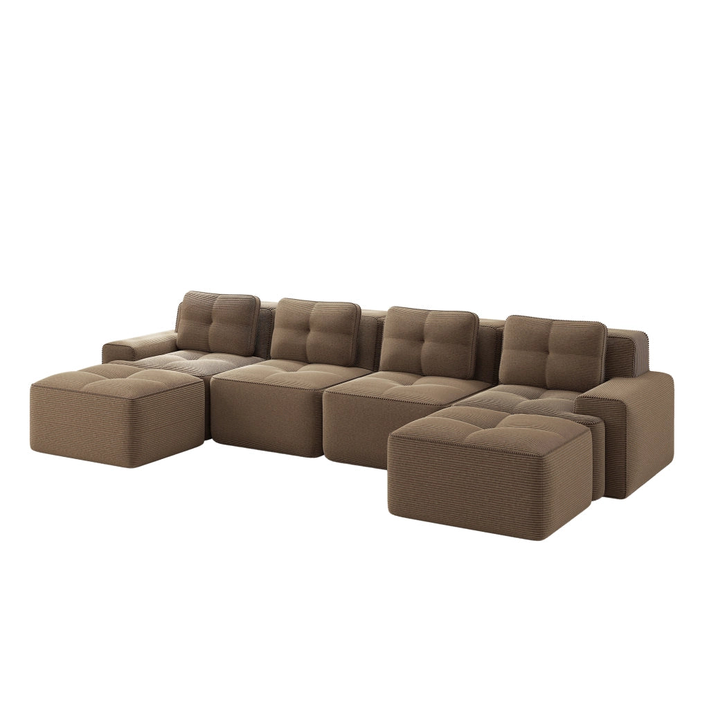 Divano Modulare 4 Posti con Chaise Longue ¨C Xylo ¨C Velluto a Coste, Marrone