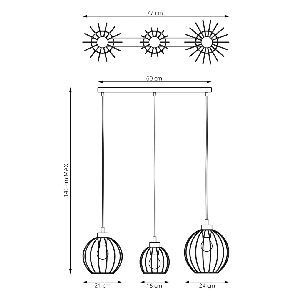 Sospensione Minimal Industrial Hathor 3 Luci Lineari Nera E Oro