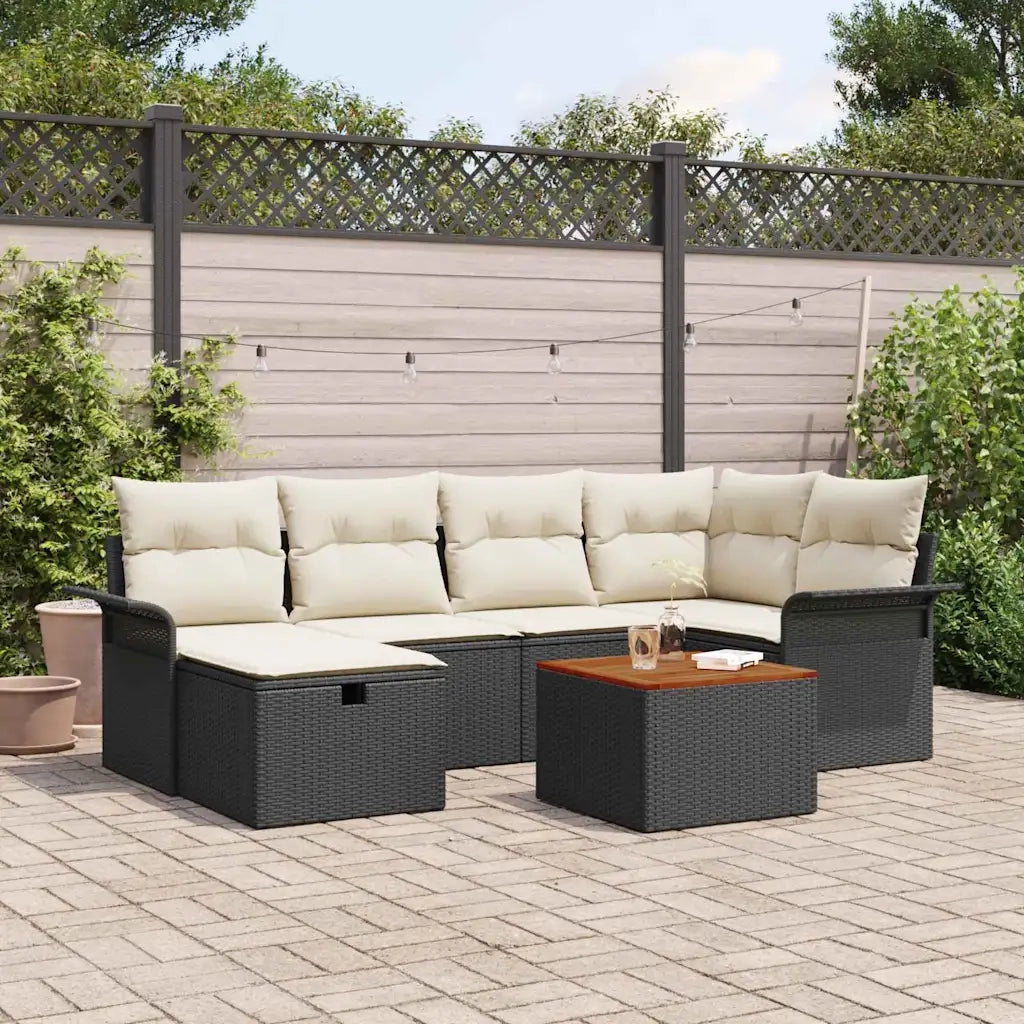 Set Divano da Giardino con cuscino 7 pcs Nero polyrattan