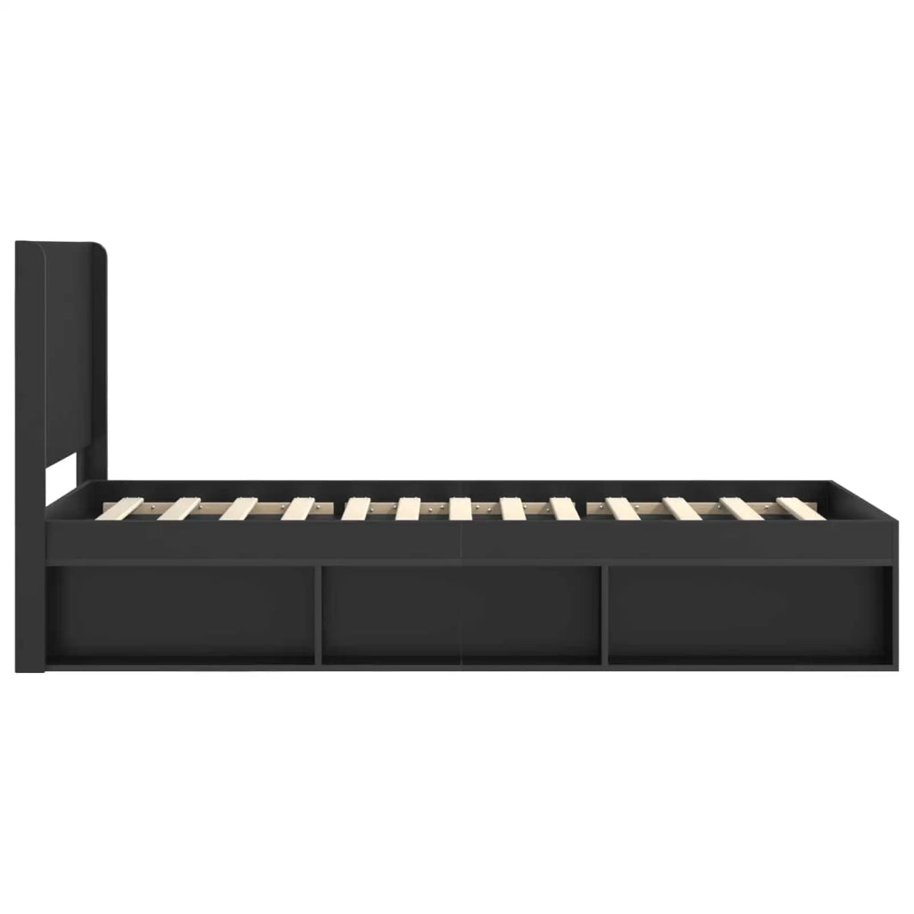 Letto singolo | Letto per adulti | Struttura del letto con stoccaggio e testata Nero 100 x 200 cm