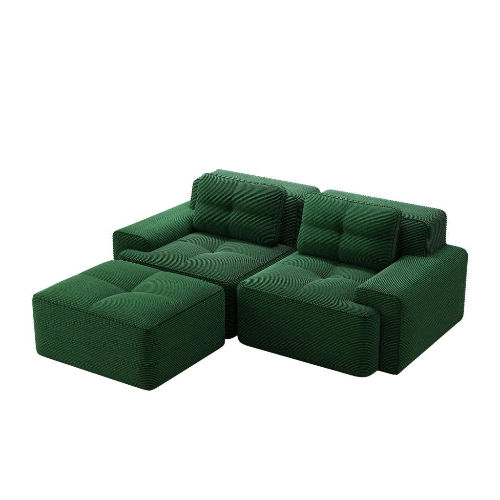 Divano modulare senza ossa - Zephmum- L-forma verde velluto cordoncino