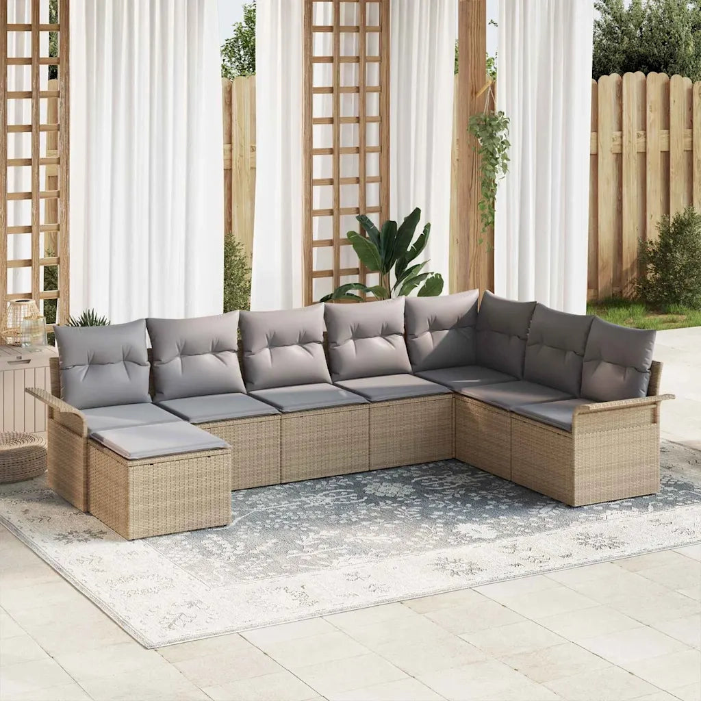 Set Divano da Giardino con cuscino 8 pcs Beige polyrattan