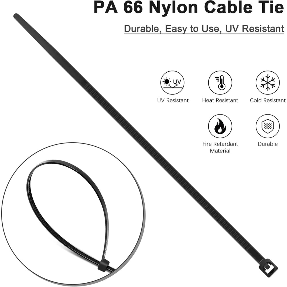 Raytech fascette per cablaggio in nylon autoestinguente confezione da 100 pezzi *** colore nero, dimensioni 4,8 x 200...