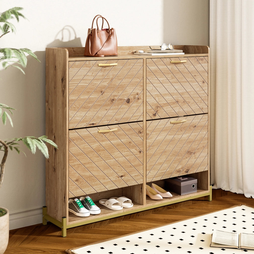 Scarpiera moderna in effetto legno - Zephmum - 4 ante - Compatta e robusta