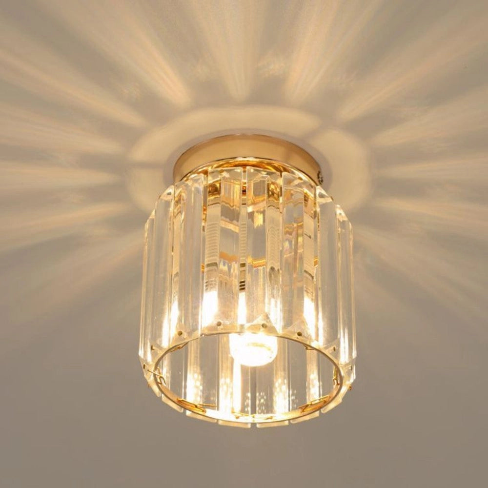 Trade Shop - Plafoniera Lampadario Da Soffitto A Cilindro Oro E27 In Cristallo Design Elegante -