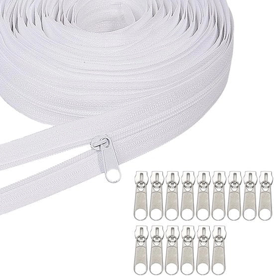 Ritssluiting in Nylon 5m con 15 Schiaccianti Metallici - Raccordo Nylon - Materiale Duraturo - Adatto per Tessuti da Letto - Progetto Flessibile - Resistente e Tenace - Raccordo Continuo