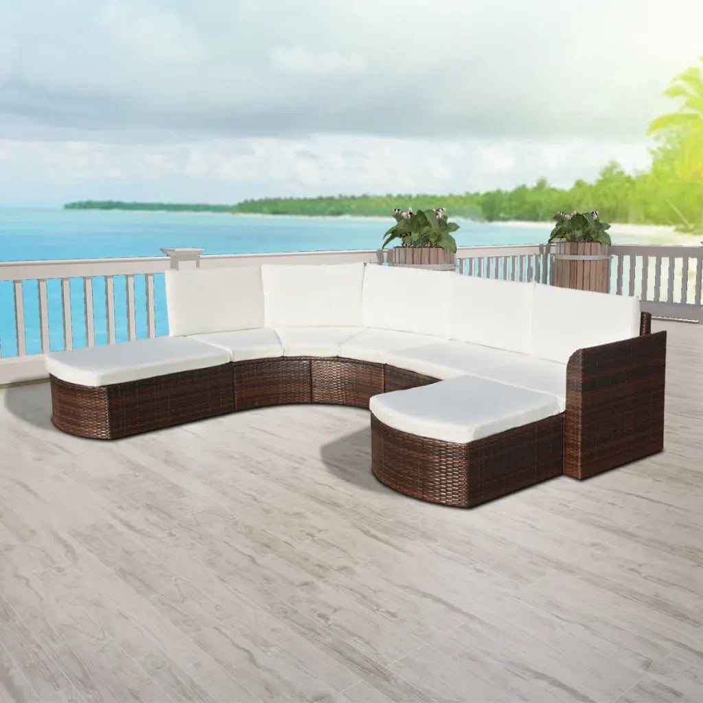 Set Divani da Giardino 4 pz con Cuscini in Polyrattan Marrone 43298