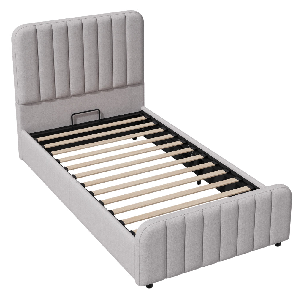 LETTO Contenitore 90x200 cm con rete sollevabile Grigio in lino