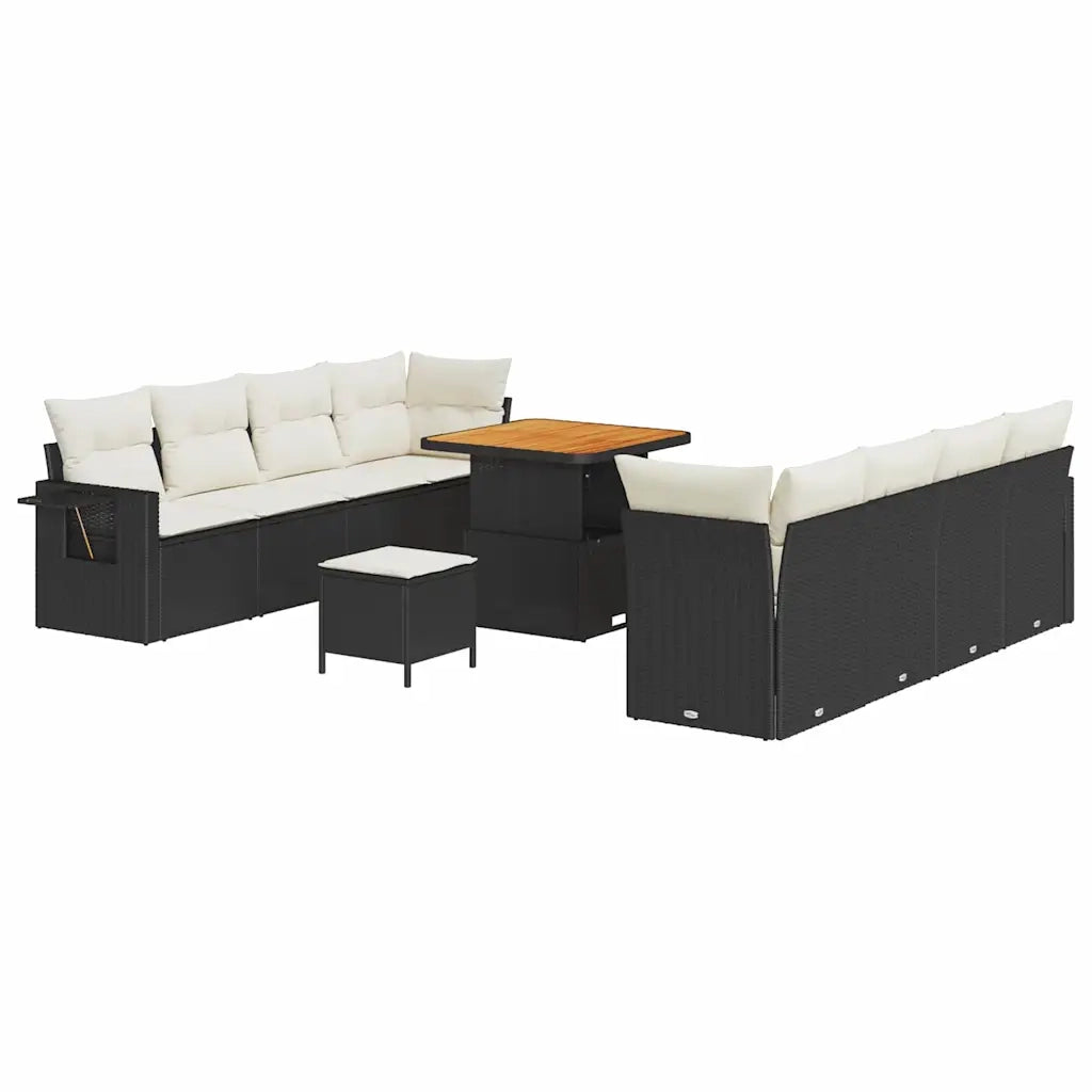 Set Divano da Giardino 11 pcs Nero e Crema polyrattan 3363665