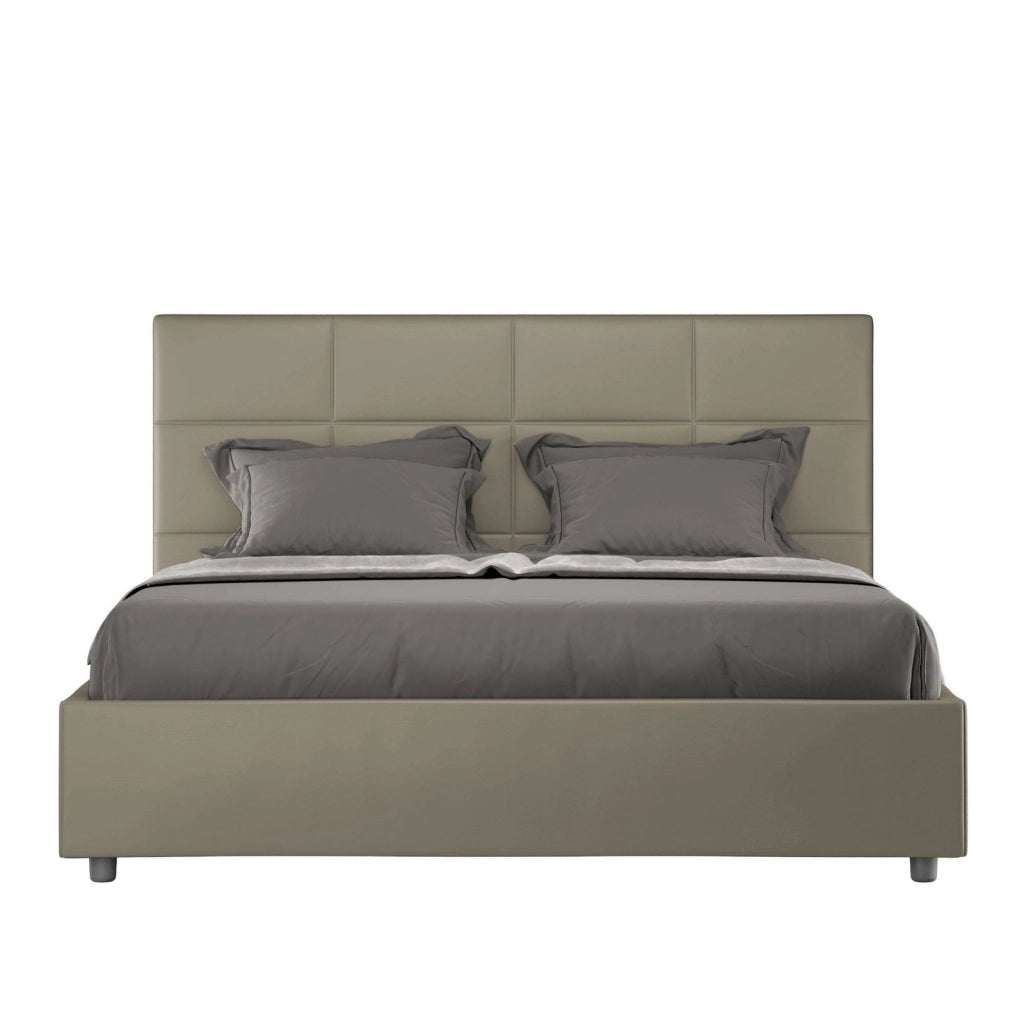 Letto queen size con rete imbottito 150x210 similpelle cappuccino Mika