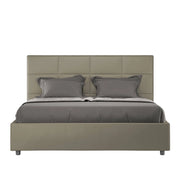 Letto queen size con rete imbottito 150x210 similpelle cappuccino Mika