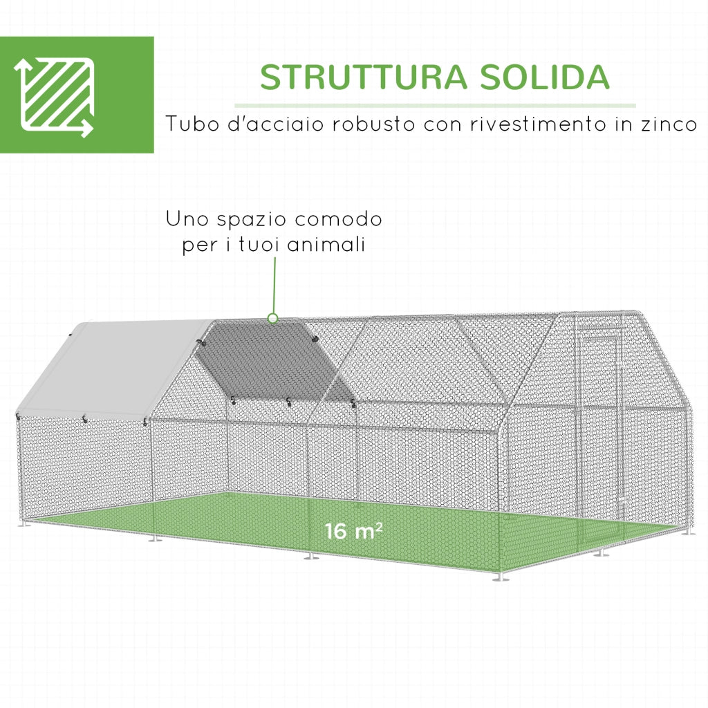 Recinto Gabbia per Galline in Metallo Galvanizzato Impermeabile, Pollaio con Porta e Copertura Oxford, 280x570x195cm